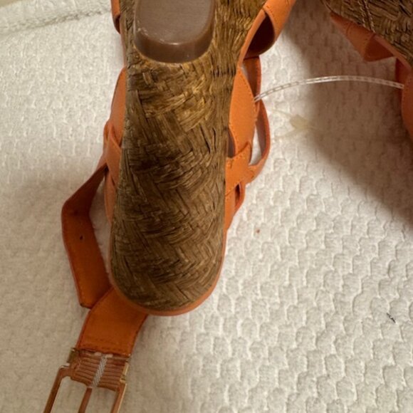Jessica Simpson Coral Orange Strappy Wedge Sandals Cork Platform Party - Picture 8 of 8